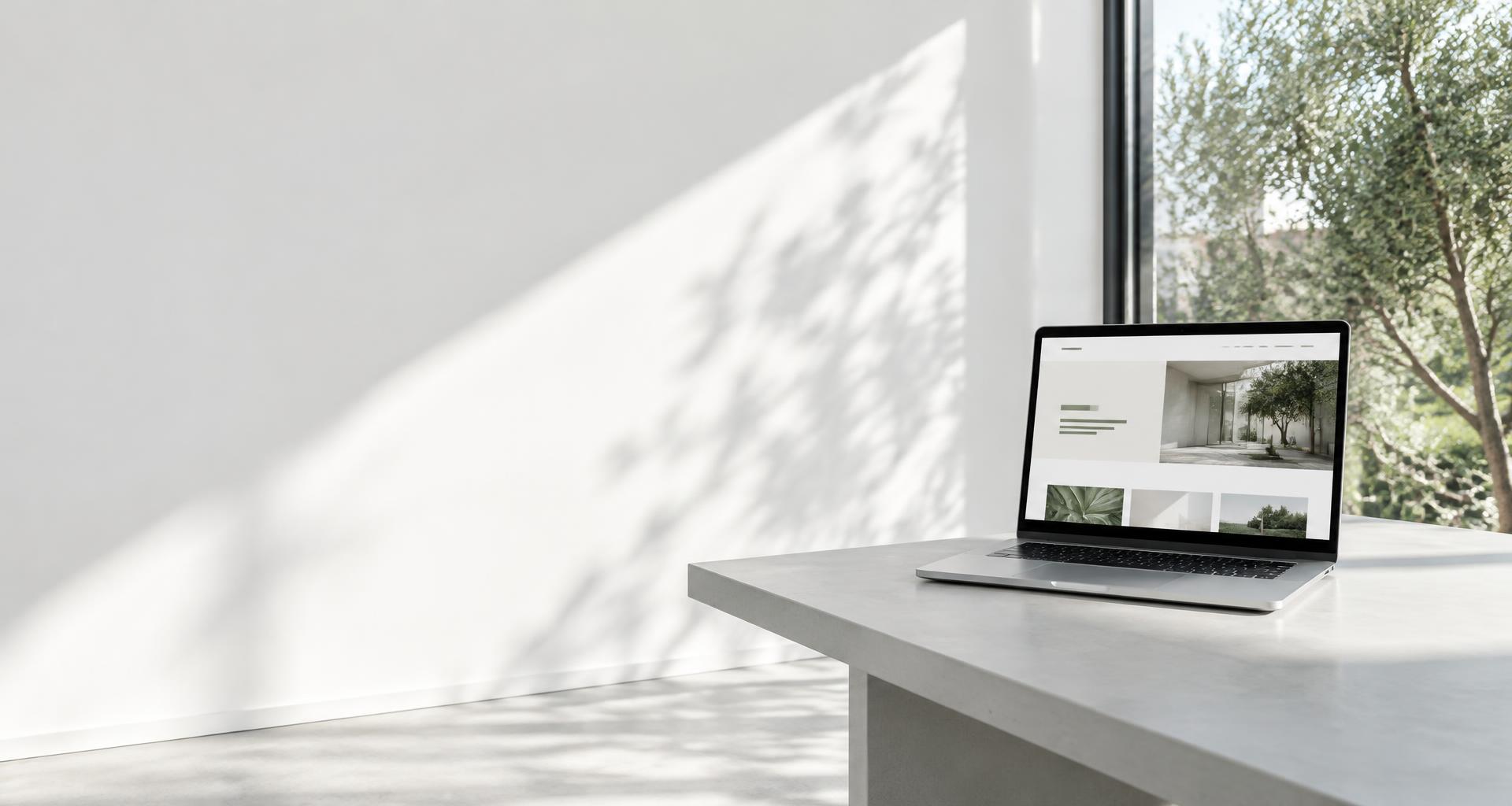 Werkplek bij de presentatie van Webhelder: laptop met een moderne website